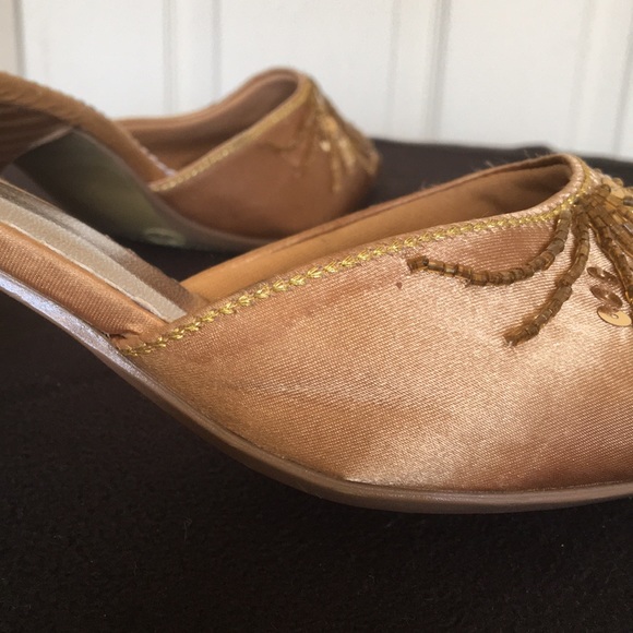 Gold Satin Slip on Shoes with Beading and Sequins - Picture 9 of 10